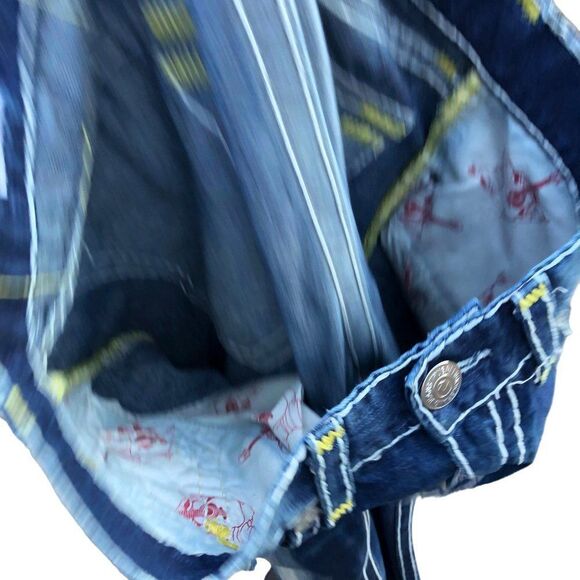 Vintage True Religion Jeans Size 36 RICKY SUPER T Yellow Stitch Blue - Picture 7 of 9